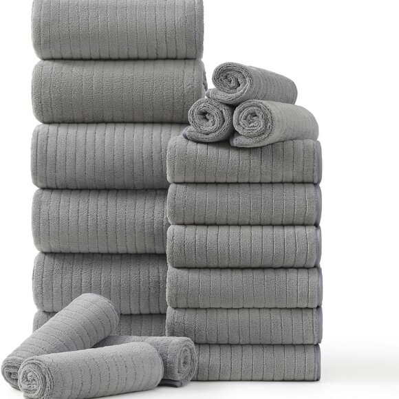18-Piece Grey Towel Set - Includes Bath Towels, Hand Towels & Washcloths - Picture 1 of 9